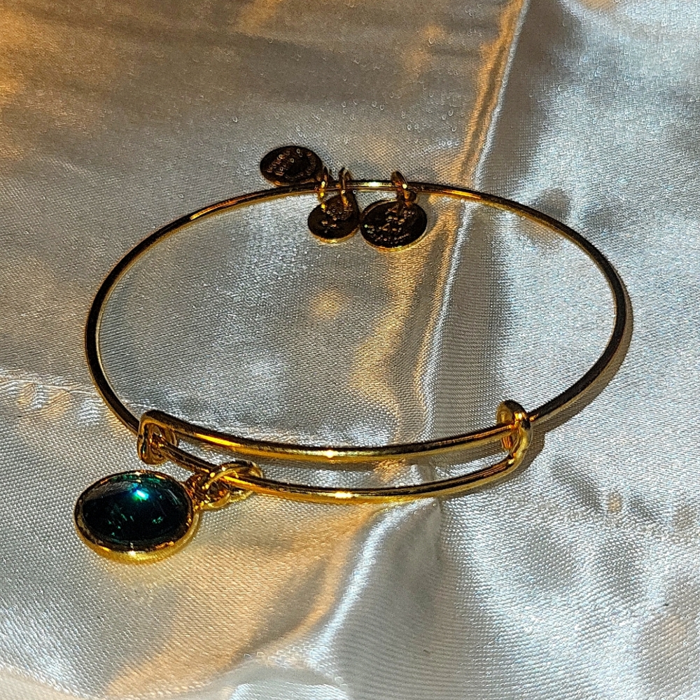 101. Alex & Ani Goldtone & Green Adjustable Bracelet
